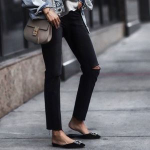 Black FRAME denim Le High Straight jeans raw hem